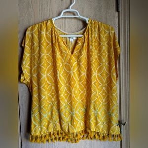 Summer blouse, Goldenrod color with Turquoise Accent, 1X